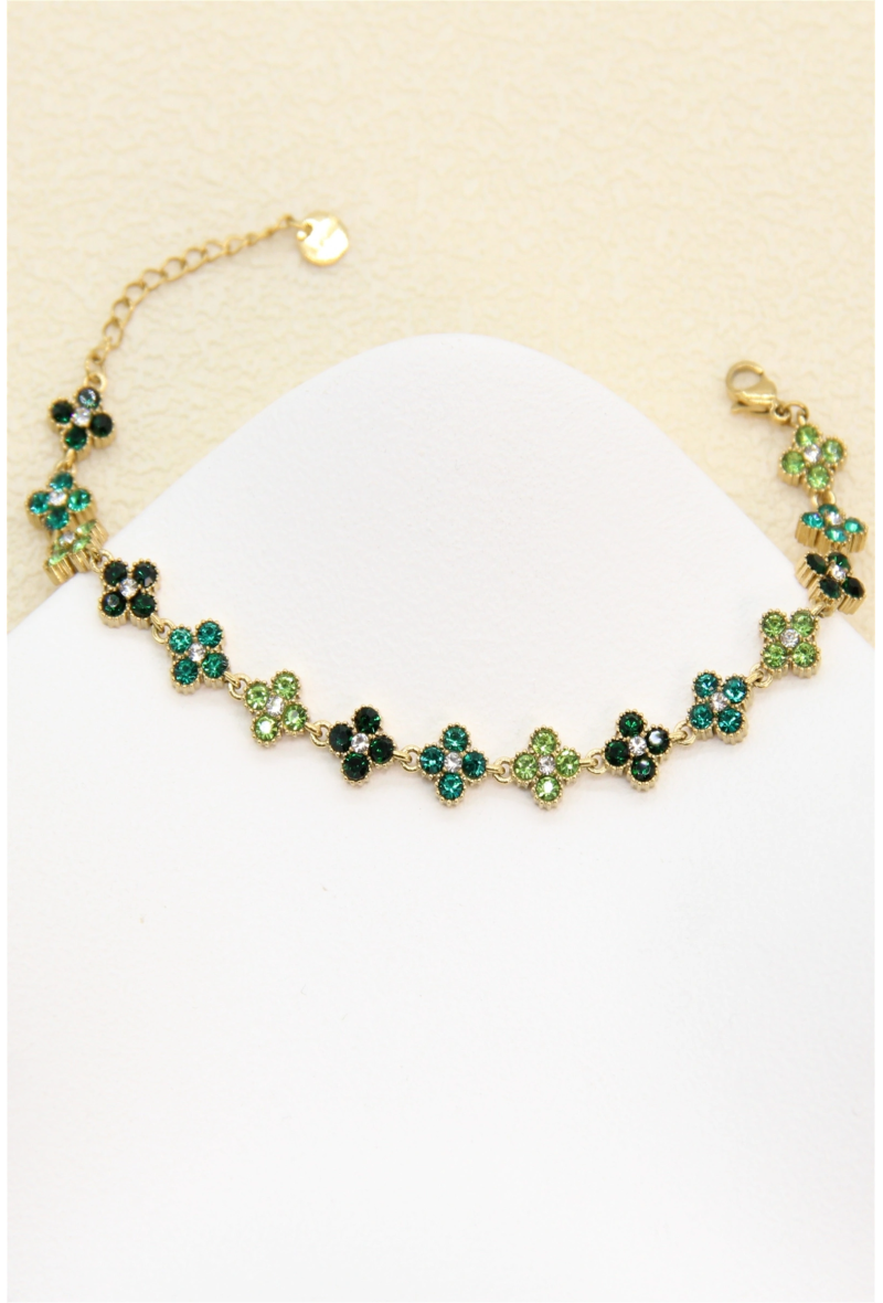 Bracelet trèfles pavés de zircons Vert