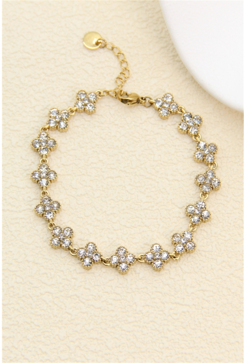 Bracelet trèfles pavés de zircons doré