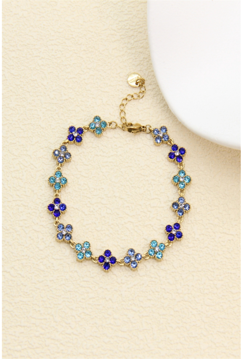 Bracelet trèfles pavés de zircons bleu