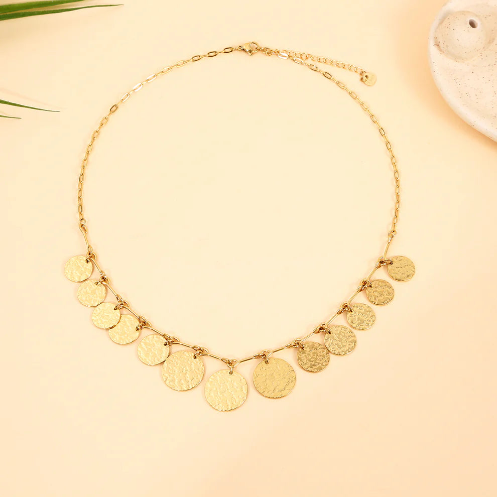 Collier Chaîne Dorée Médaillons Martelés