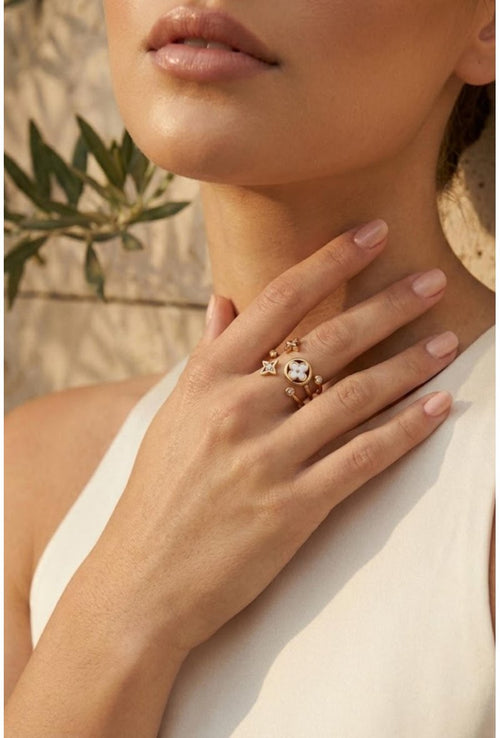 Bague ajustable trèfle et étoile