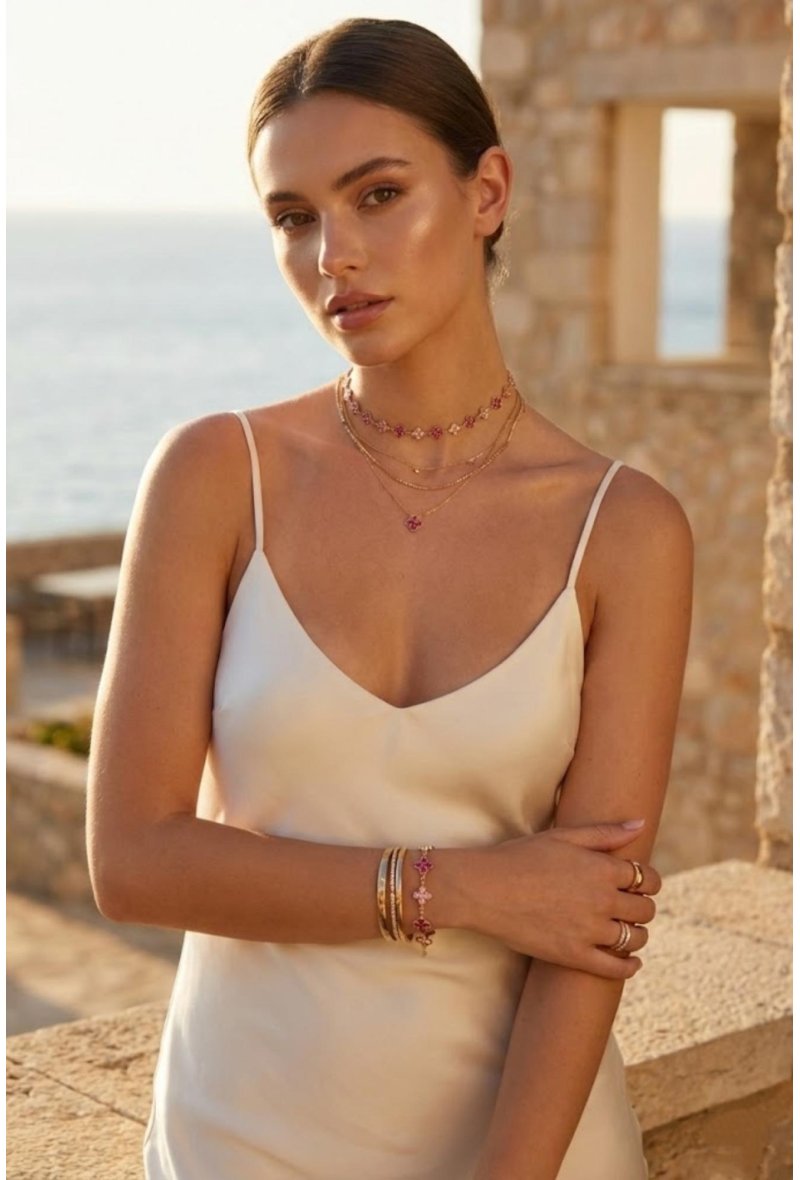 Bracelet trèfles pavés de zircons rose