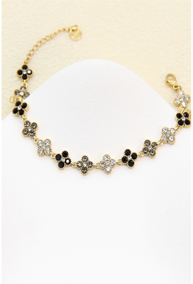 Bracelet trèfles pavés de zircons noir & blanc