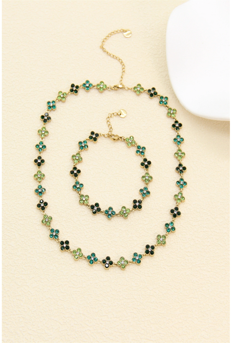 Bracelet trèfles pavés de zircons Vert
