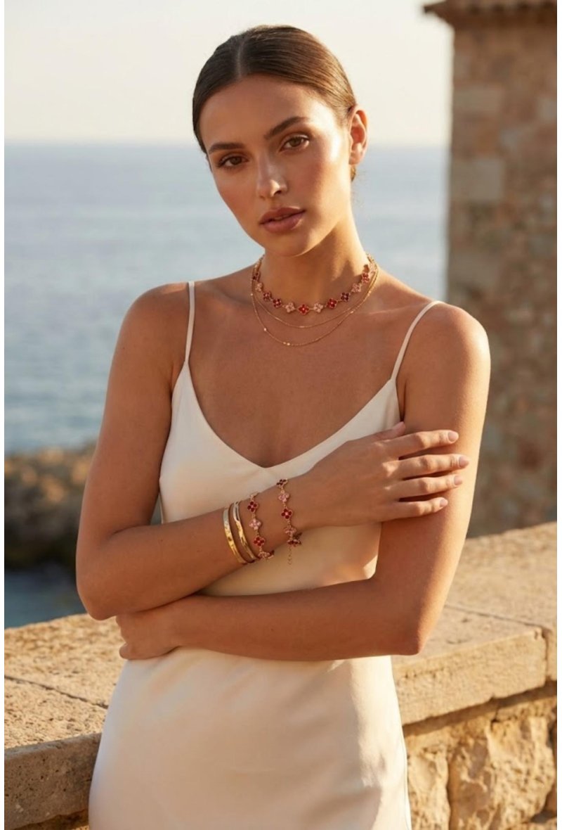 Bracelet trèfles pavés de zircons rouge