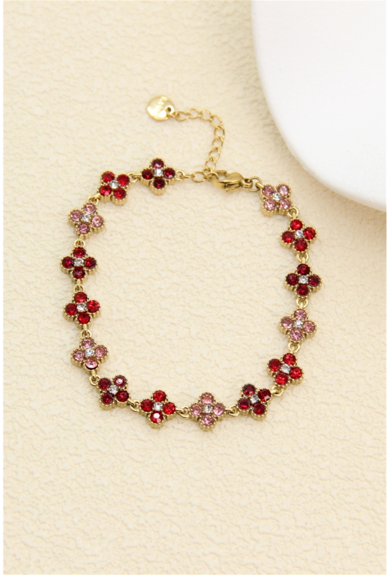 Bracelet trèfles pavés de zircons rouge