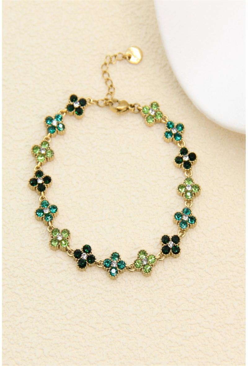 Bracelet trèfles pavés de zircons Vert