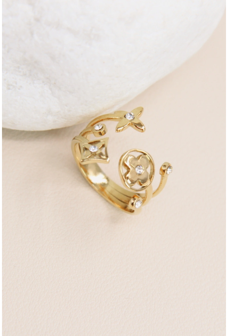 Bague ajustable trèfle et étoile