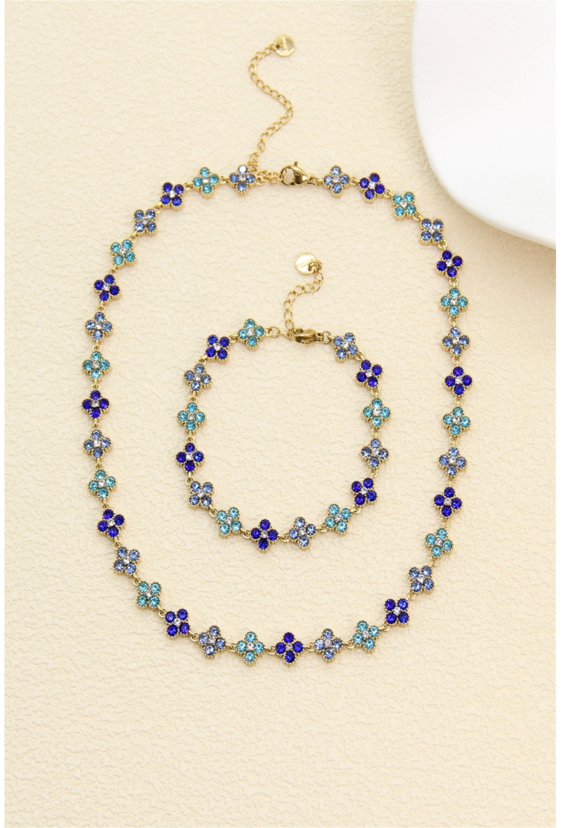 Bracelet trèfles pavés de zircons bleu