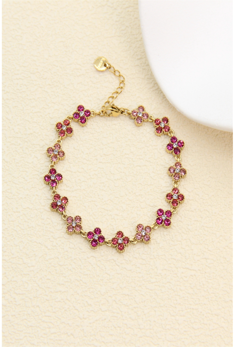 Bracelet trèfles pavés de zircons rose