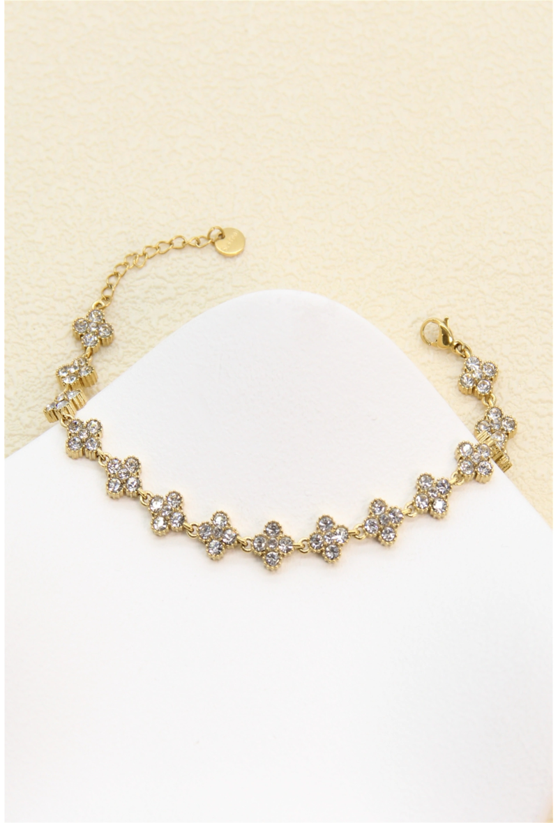 Bracelet trèfles pavés de zircons doré