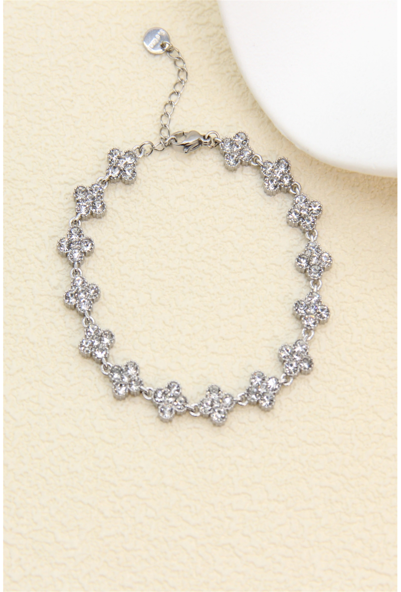 Bracelet trèfles pavés de zircons argent
