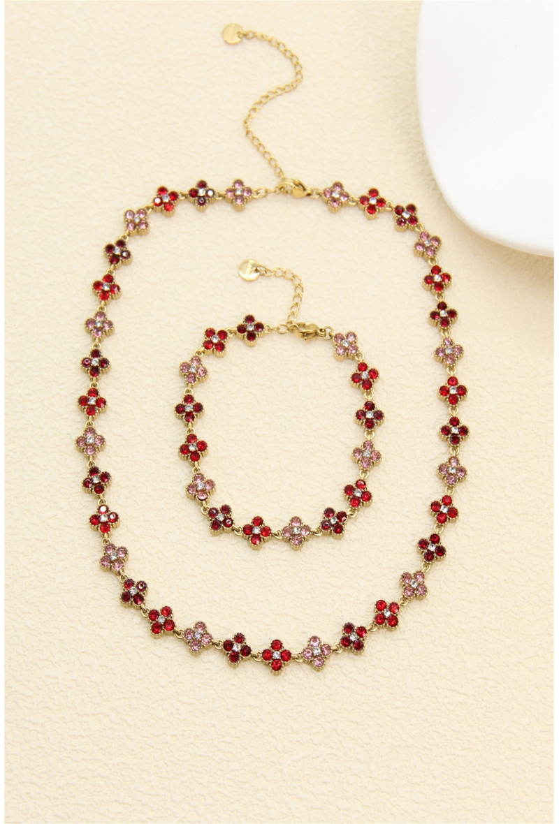 Bracelet trèfles pavés de zircons rouge