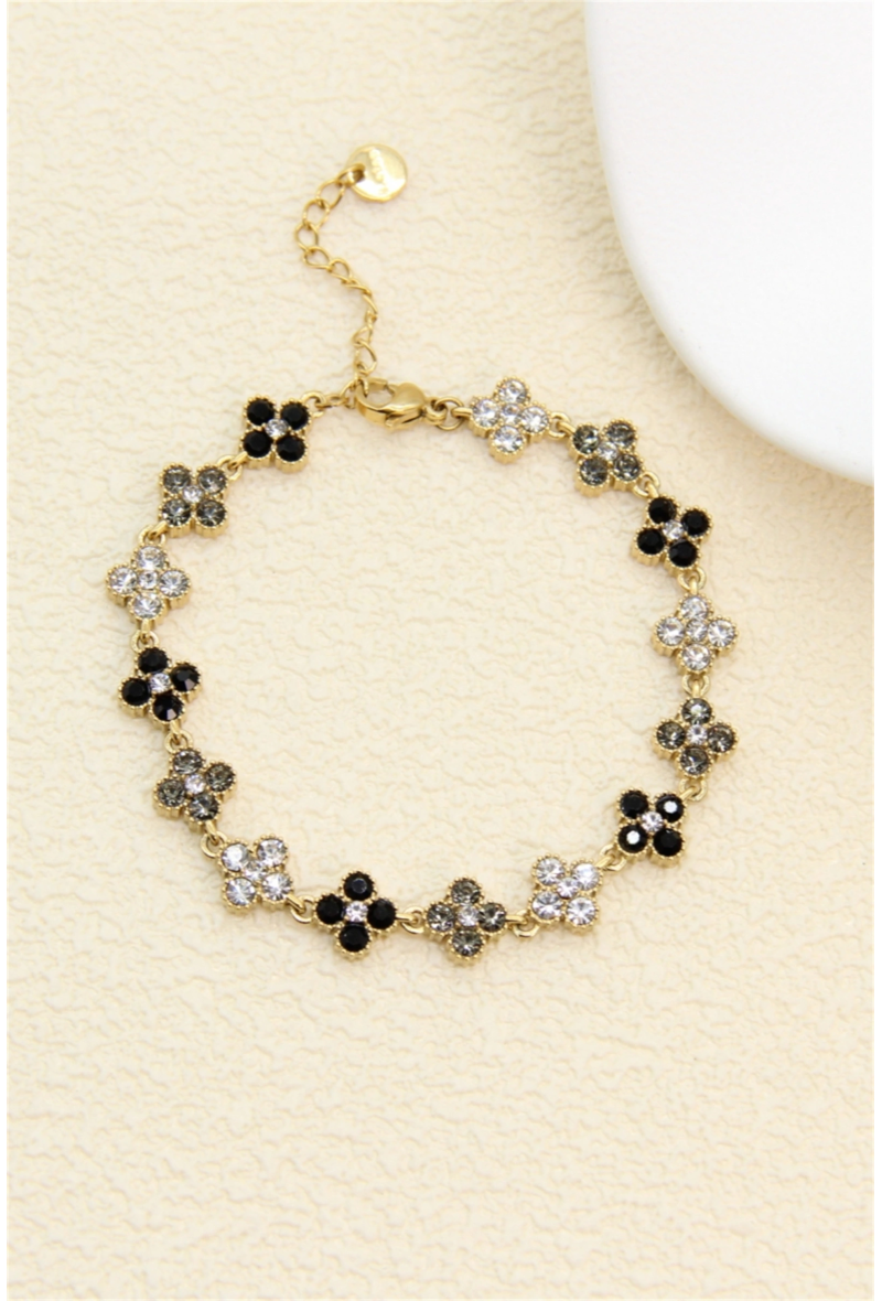 Bracelet trèfles pavés de zircons noir & blanc