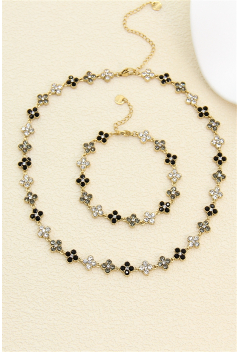 Bracelet trèfles pavés de zircons noir & blanc