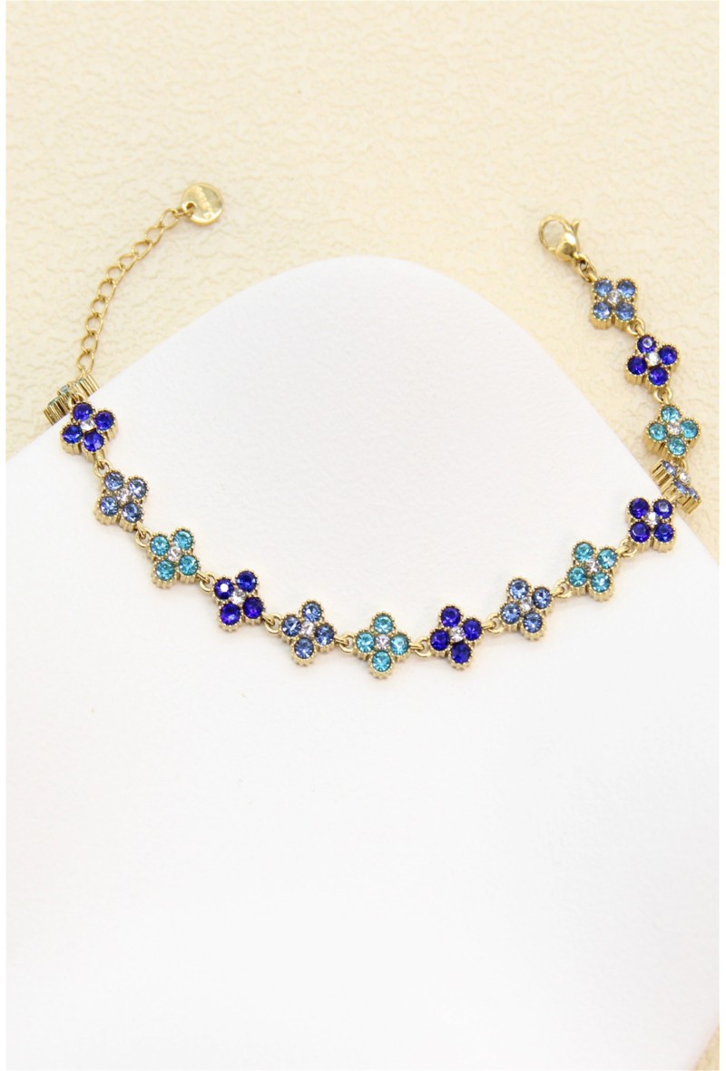 Bracelet trèfles pavés de zircons bleu