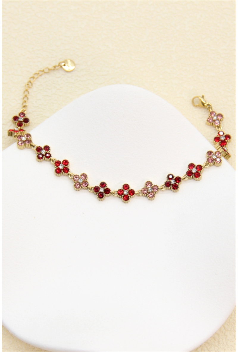 Bracelet trèfles pavés de zircons rouge