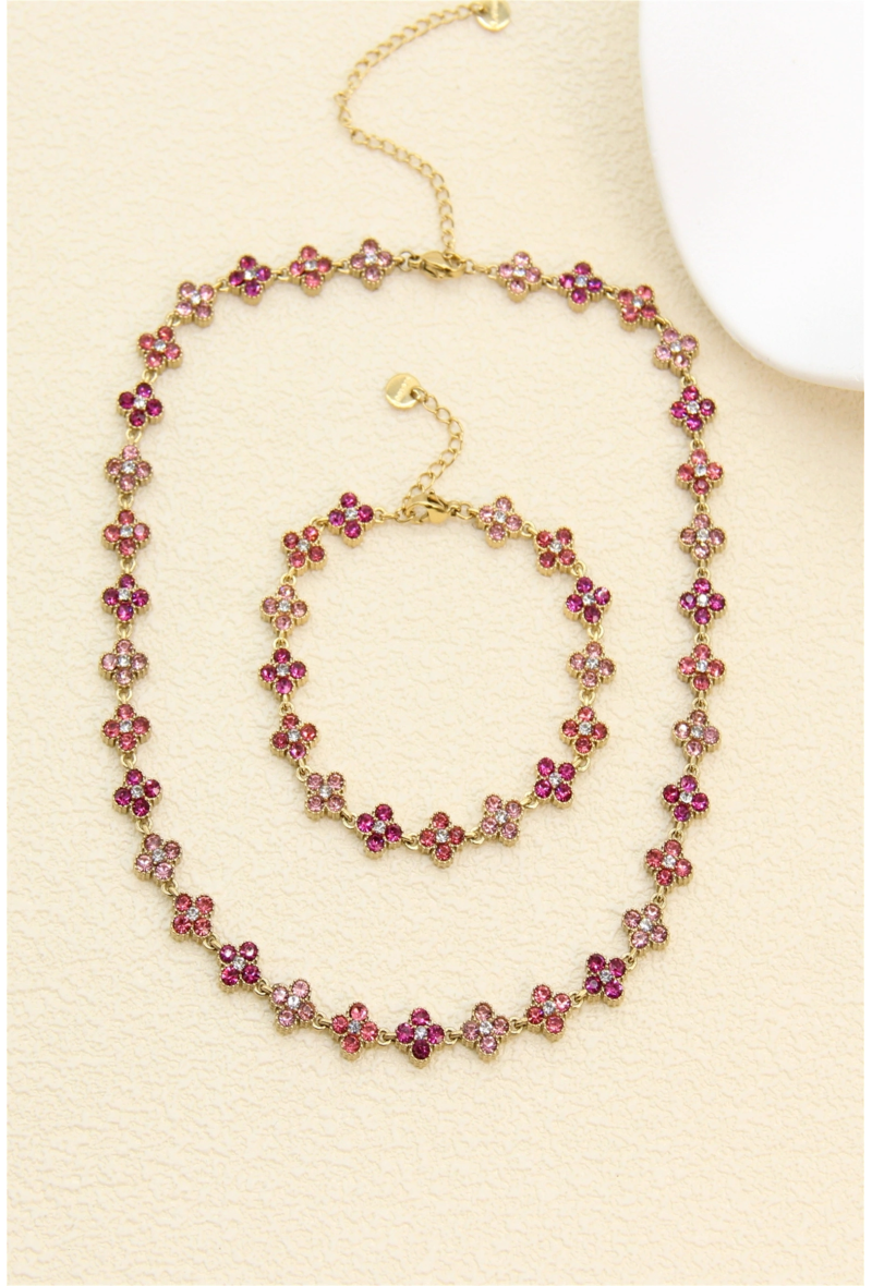 Bracelet trèfles pavés de zircons rose