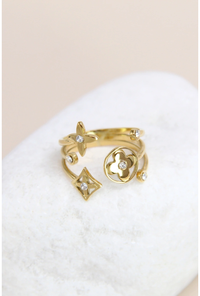 Bague ajustable trèfle et étoile