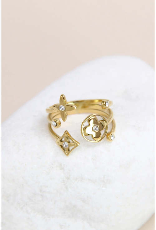 Bague ajustable trèfle et étoile