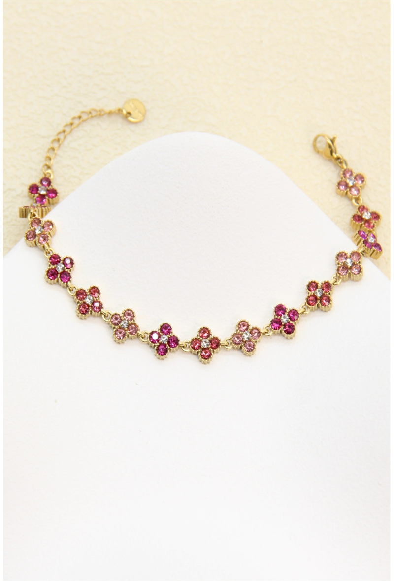 Bracelet trèfles pavés de zircons rose