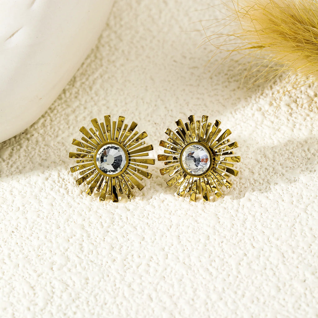 Boucles d'Oreilles Dorées Soleils Avec Strass