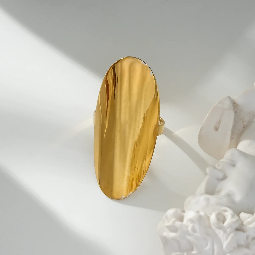 Bague Plaque Ovale Courbée Dorée