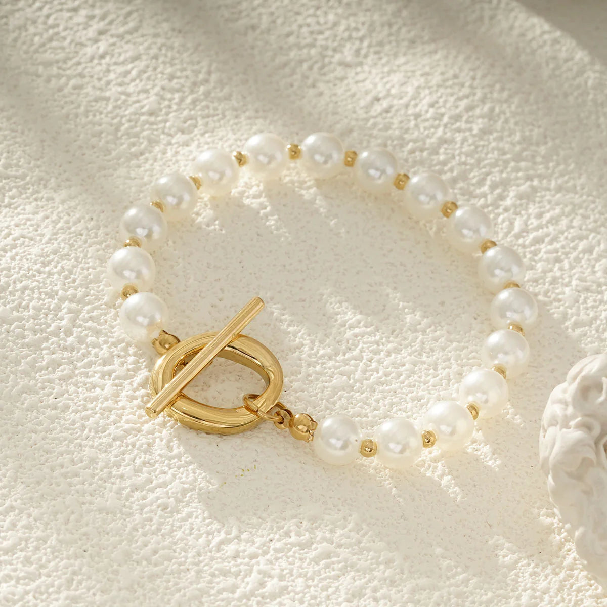 Bracelet Perles Blanches Et Fermoir T Doré