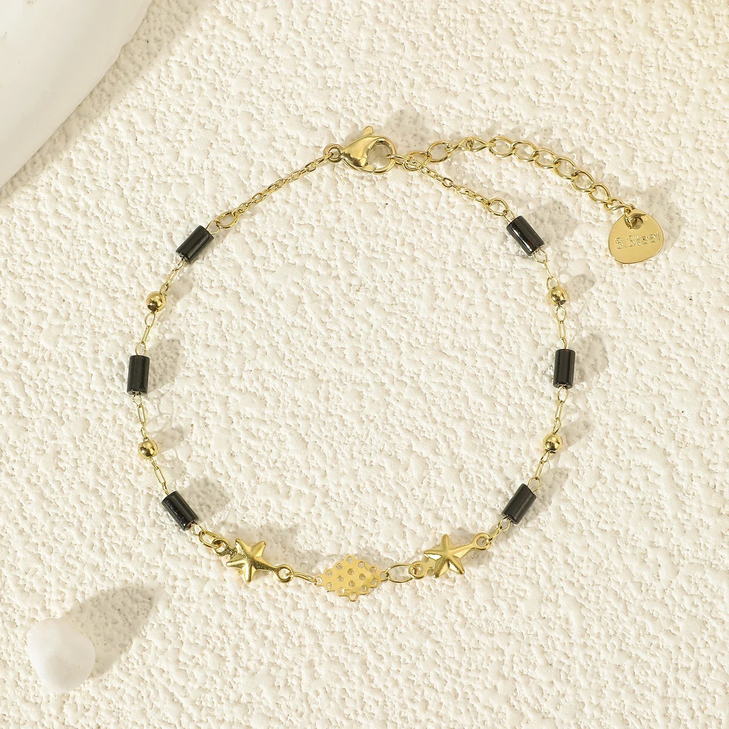 Bracelet Doré Multi Perles Noires