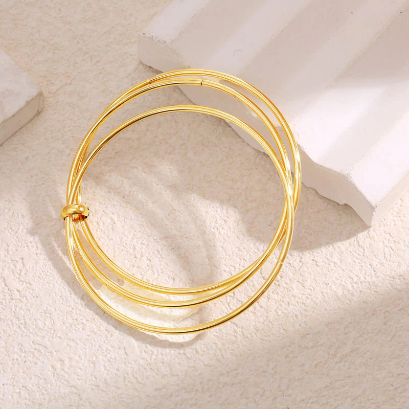 Bracelet Jonc Fin Doré Triple Cercle Entrelacé